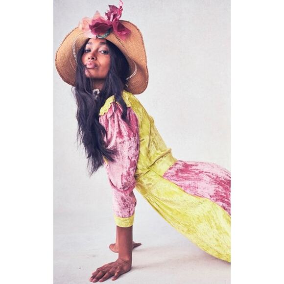 LoveShackFancy Avalon Color-Blocked Velvet Dress - Picture 2 of 13